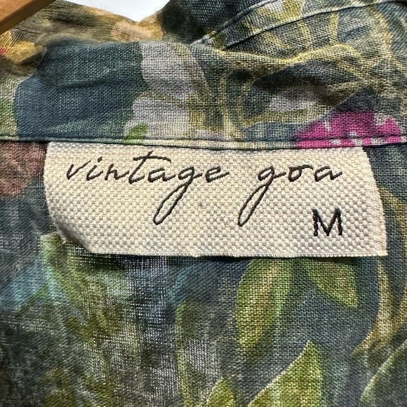 Vintage Goa Green Floral Embroidered Button Down Shirt-Dress Top Sz M - Picture 10 of 11